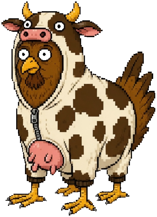 Chicken Cow mascot floating